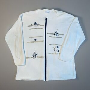 Vintage Mindy M Womens White Zip Cardigan Nautical Embellished Made USA